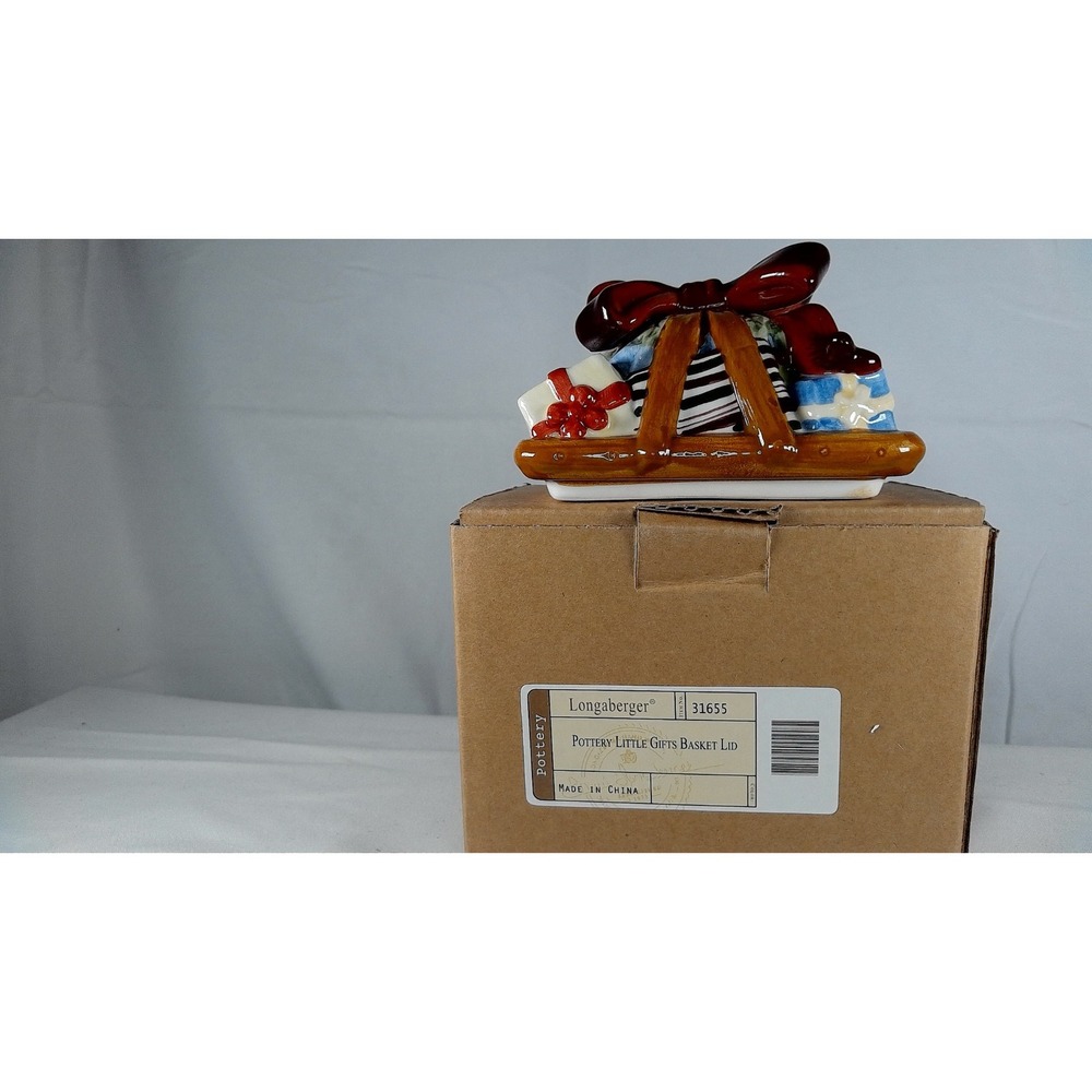 Longaberger Pottery Little Gifts Basket Lid Ceramic -‎ NIB